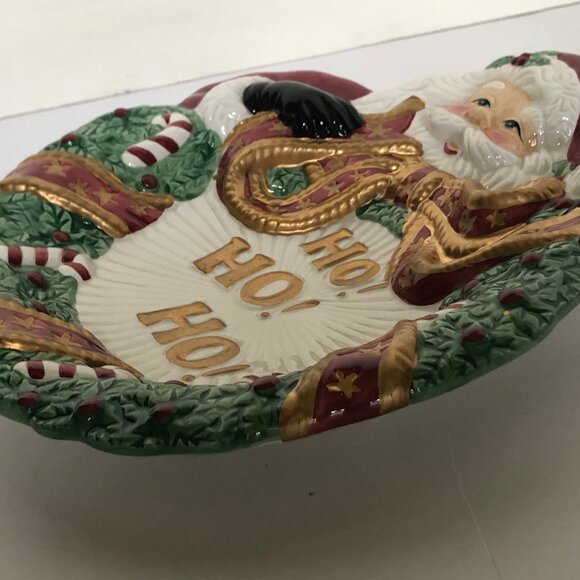 Fitz and Floyd Essential Santa Wreath Christmas Ho Ho Ho Cookie Canape Plate 8" - Picture 7 of 10